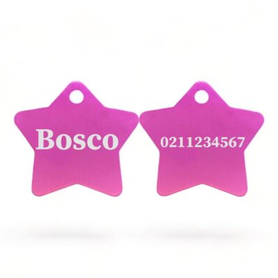 ⭐️Allpaws⭐️ - Name Front & Number Back | Star Aluminum | Cat, Kitten & Dog ID Pet Tag - DeepPink / Dog (Large)