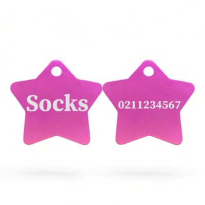 ⭐️Allpaws⭐️ - Name Front & Number Back | Star Aluminum | Cat, Kitten & Dog ID Pet Tag - DeepPink / Small (Cat)