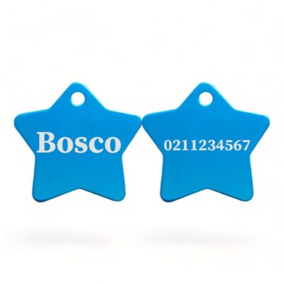 ⭐️Allpaws⭐️ - Name Front & Number Back | Star Aluminum | Cat, Kitten & Dog ID Pet Tag - DodgerBlue / Dog (Large)