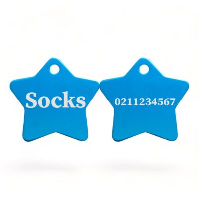 ⭐️Allpaws⭐️ - Name Front & Number Back | Star Aluminum | Cat, Kitten & Dog ID Pet Tag - DodgerBlue / Small (Cat)