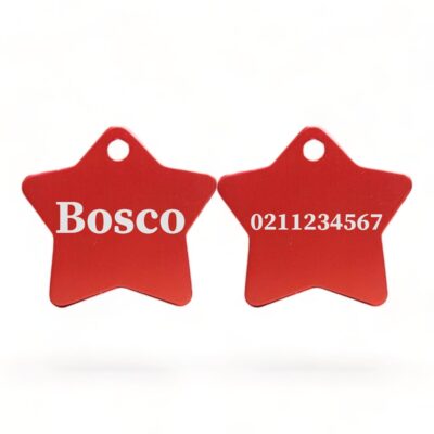 ⭐️Allpaws⭐️ - Name Front & Number Back | Star Aluminum | Cat, Kitten & Dog ID Pet Tag - Firebrick / Dog (Large)