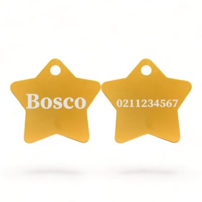 ⭐️Allpaws⭐️ - Name Front & Number Back | Star Aluminum | Cat, Kitten & Dog ID Pet Tag - Gold / Dog (Large)