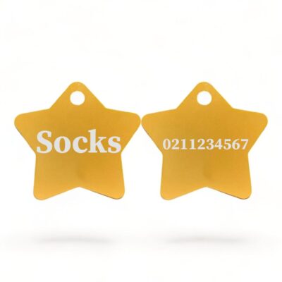 ⭐️Allpaws⭐️ - Name Front & Number Back | Star Aluminum | Cat, Kitten & Dog ID Pet Tag - Gold / Small (Cat)