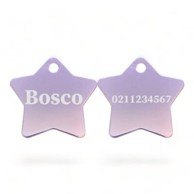 ⭐️Allpaws⭐️ - Name Front & Number Back | Star Aluminum | Cat, Kitten & Dog ID Pet Tag - LightPink / Dog (Large)