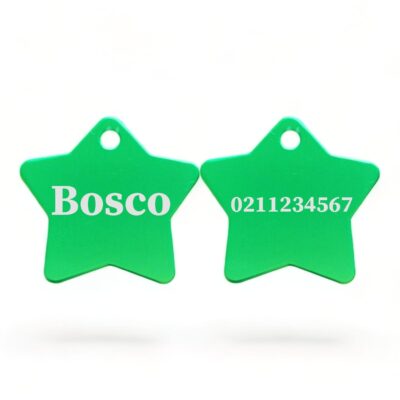⭐️Allpaws⭐️ - Name Front & Number Back | Star Aluminum | Cat, Kitten & Dog ID Pet Tag - MediumSpringGreen / Dog (Large)