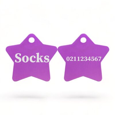 ⭐️Allpaws⭐️ - Name Front & Number Back | Star Aluminum | Cat, Kitten & Dog ID Pet Tag - Purple / Small (Cat)