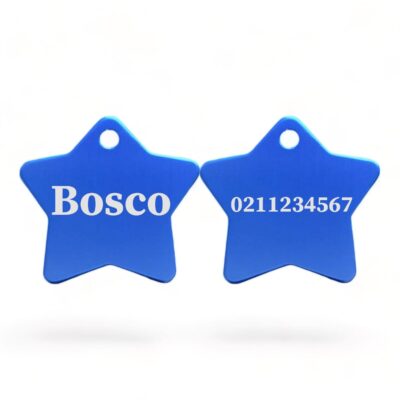 ⭐️Allpaws⭐️ - Name Front & Number Back | Star Aluminum | Cat, Kitten & Dog ID Pet Tag - RoyalBlue / Dog (Large)