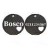 ⭐️Allpaws⭐️ - Name Front & Number Back Round Heart | Mirror Stainless | Cat & Dog ID Pet Tag - Black / Large (Dog)