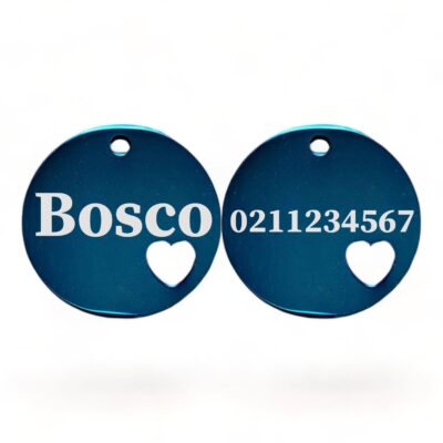 ⭐️Allpaws⭐️ - Name Front & Number Back Round Heart | Mirror Stainless | Cat & Dog ID Pet Tag - MidnightBlue / Large (Dog)