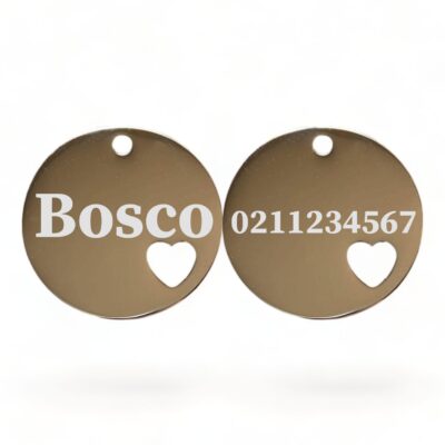 ⭐️Allpaws⭐️ - Name Front & Number Back Round Heart | Mirror Stainless | Cat & Dog ID Pet Tag - Silver / Large (Dog)