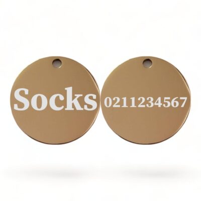 ⭐️Allpaws⭐️ - Name Front & Number Back Round | Mirror Stainless | Cat ID Pet Tag - BurlyWood