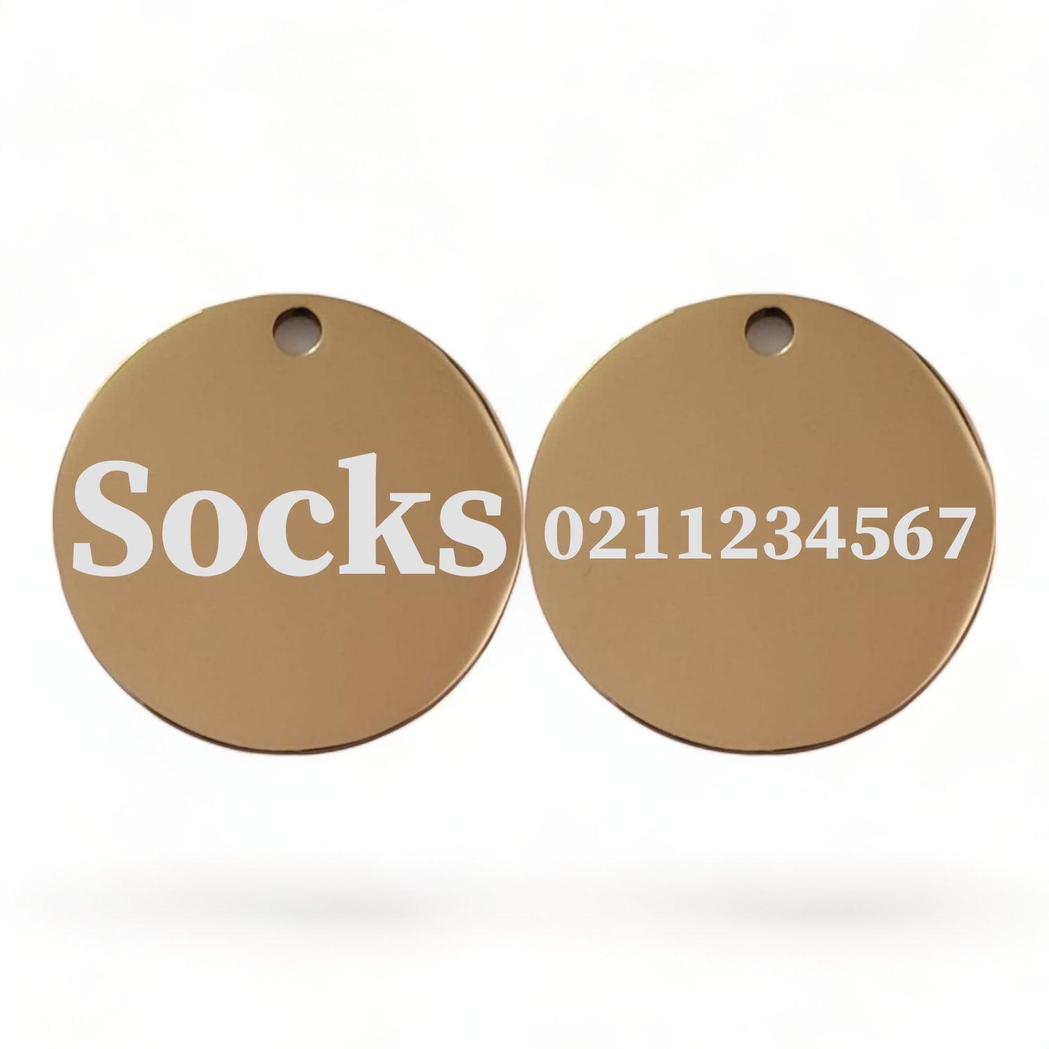 ⭐️Allpaws⭐️ - Name Front & Number Back Round | Mirror Stainless | Cat ID Pet Tag - BurlyWood