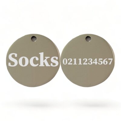 ⭐️Allpaws⭐️ - Name Front & Number Back Round | Mirror Stainless | Cat ID Pet Tag - Silver
