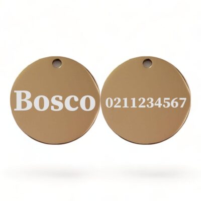 ⭐️Allpaws⭐️ - Name Front & Number Back Round | Mirror Stainless | Dog ID Pet Tag - BurlyWood