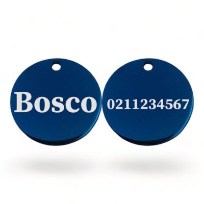 ⭐️Allpaws⭐️ - Name Front & Number Back Round | Mirror Stainless | Dog ID Pet Tag - MidnightBlue