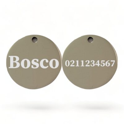 ⭐️Allpaws⭐️ - Name Front & Number Back Round | Mirror Stainless | Dog ID Pet Tag - Silver