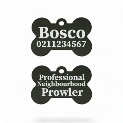 ⭐️Allpaws⭐️ - Professional Neighbourhood Prowler | Bone Aluminium | Dog ID Pet Tag - Black