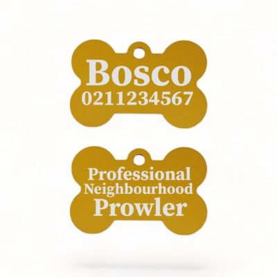 ⭐️Allpaws⭐️ - Professional Neighbourhood Prowler | Bone Aluminium | Dog ID Pet Tag - Gold