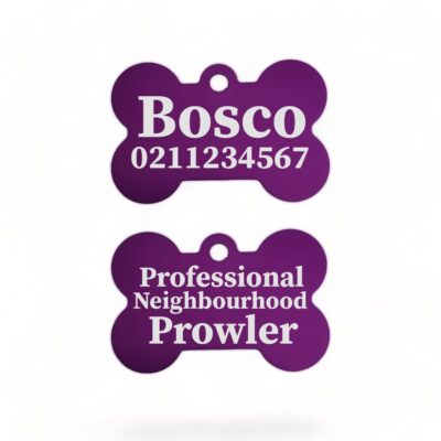 ⭐️Allpaws⭐️ - Professional Neighbourhood Prowler | Bone Aluminium | Dog ID Pet Tag - Purple