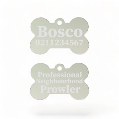 ⭐️Allpaws⭐️ - Professional Neighbourhood Prowler | Bone Aluminium | Dog ID Pet Tag - Silver
