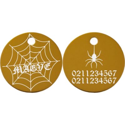 ⭐️Allpaws⭐️ - Spiders Web Round Aluminum Cat & Dog ID Pet Tag - Gold / Small (Cat)