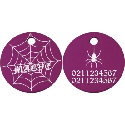 ⭐️Allpaws⭐️ - Spiders Web Round Aluminum Cat & Dog ID Pet Tag - Purple / Small (Cat)