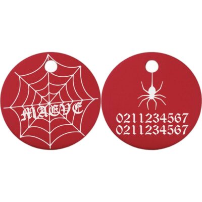 ⭐️Allpaws⭐️ - Spiders Web Round Aluminum Cat & Dog ID Pet Tag - Red / Small (Cat)