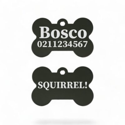 ⭐️Allpaws⭐️ - Squirrel! Funny | Bone Aluminium | Dog ID Pet Tag - Black