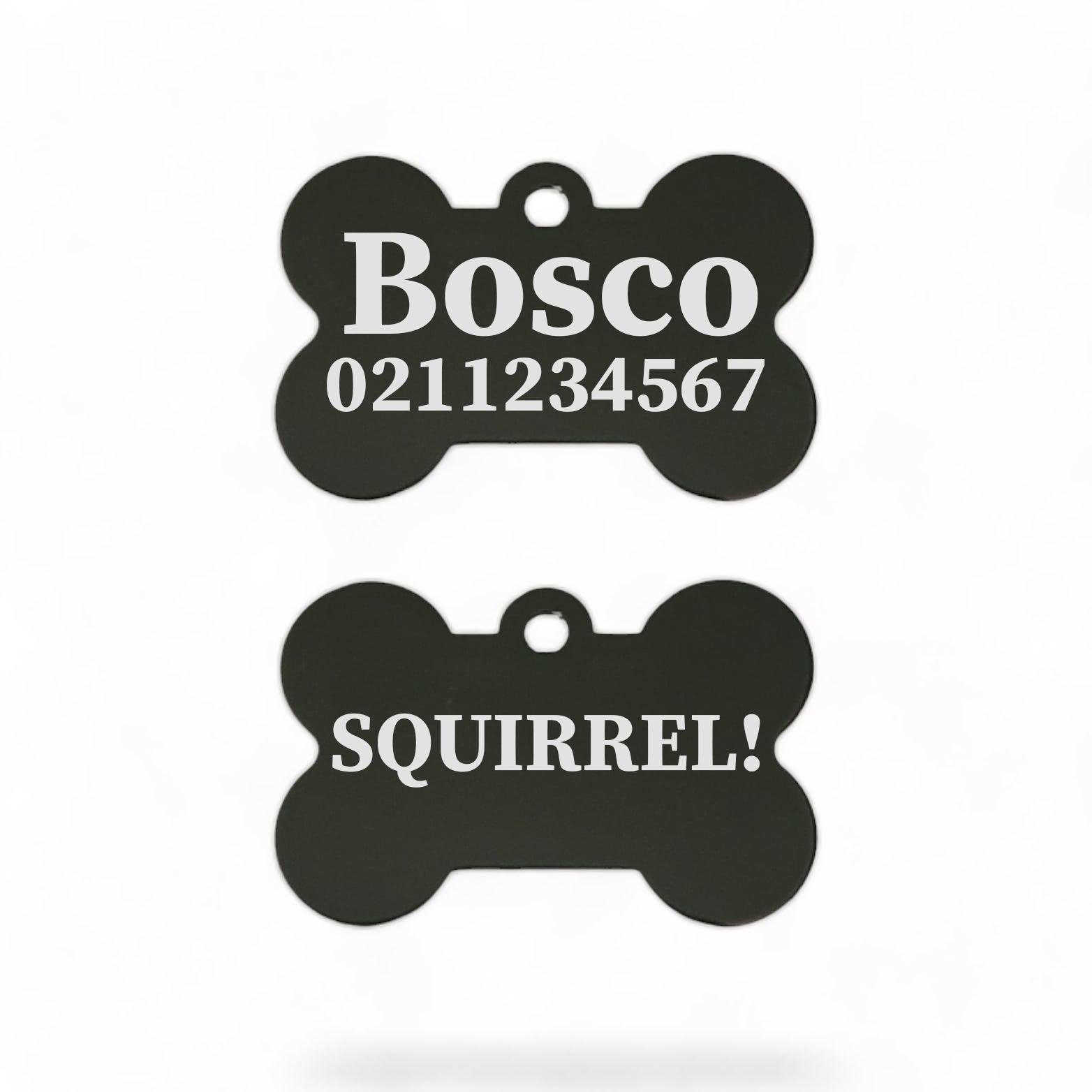 ⭐️Allpaws⭐️ - Squirrel! Funny | Bone Aluminium | Dog ID Pet Tag - Black
