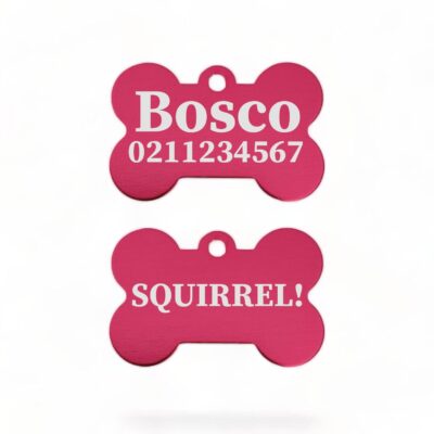 ⭐️Allpaws⭐️ - Squirrel! Funny | Bone Aluminium | Dog ID Pet Tag - DeepPink