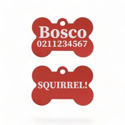 ⭐️Allpaws⭐️ - Squirrel! Funny | Bone Aluminium | Dog ID Pet Tag - Firebrick