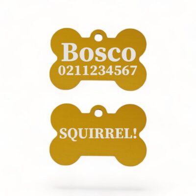 ⭐️Allpaws⭐️ - Squirrel! Funny | Bone Aluminium | Dog ID Pet Tag - Gold