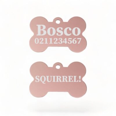 ⭐️Allpaws⭐️ - Squirrel! Funny | Bone Aluminium | Dog ID Pet Tag - LightPink
