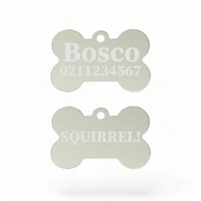 ⭐️Allpaws⭐️ - Squirrel! Funny | Bone Aluminium | Dog ID Pet Tag - Silver