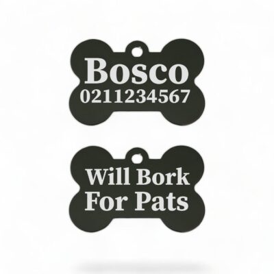 ⭐️Allpaws⭐️ - Will Bork For Pats | Bone Aluminium | Dog ID Pet Tag - Black