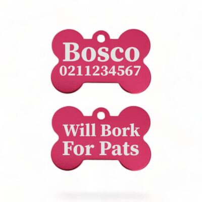 ⭐️Allpaws⭐️ - Will Bork For Pats | Bone Aluminium | Dog ID Pet Tag - DeepPink