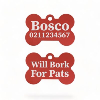 ⭐️Allpaws⭐️ - Will Bork For Pats | Bone Aluminium | Dog ID Pet Tag - Firebrick