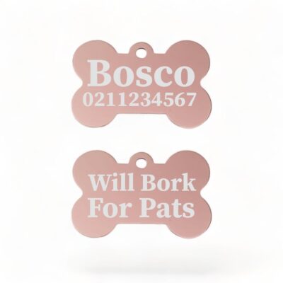 ⭐️Allpaws⭐️ - Will Bork For Pats | Bone Aluminium | Dog ID Pet Tag - LightPink