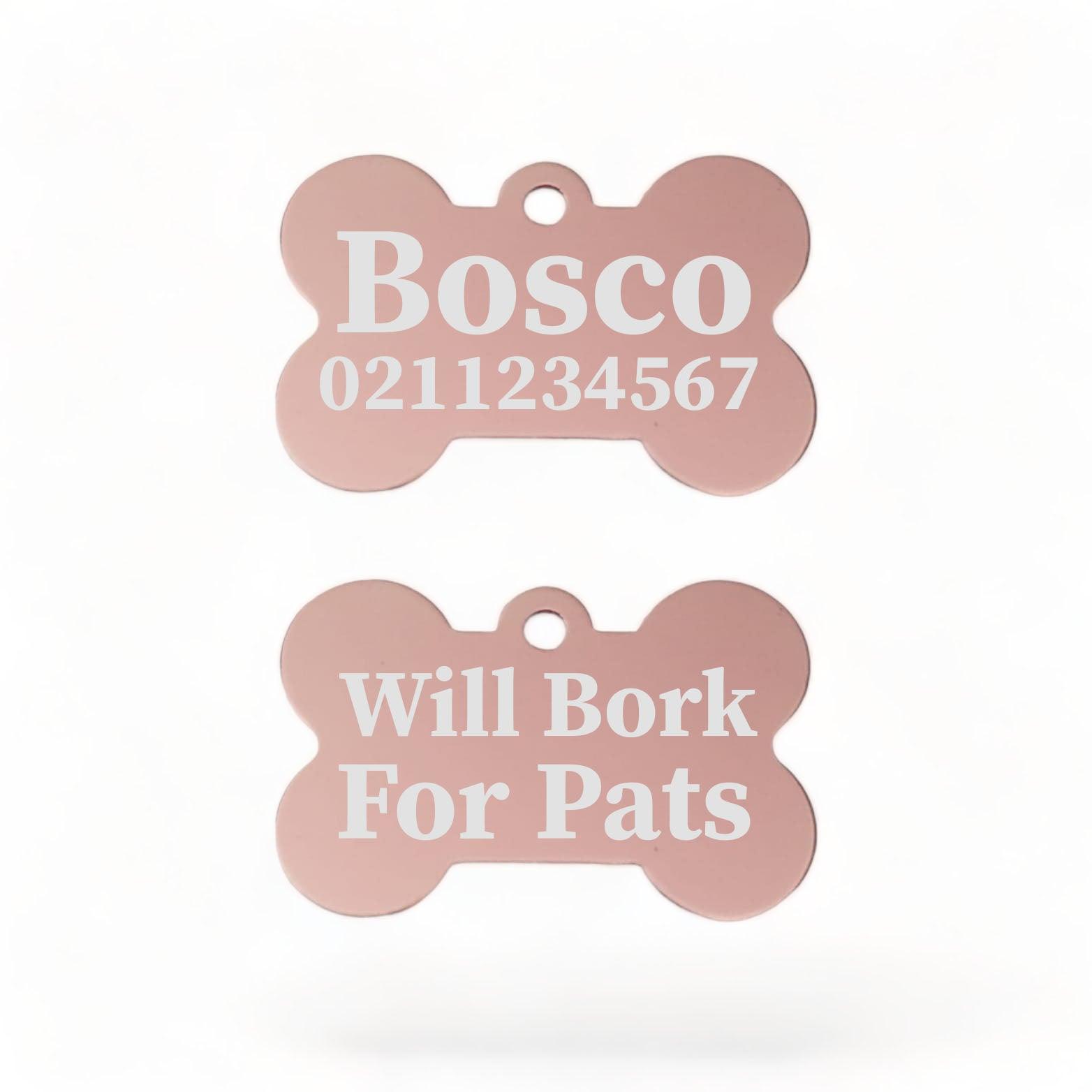 ⭐️Allpaws⭐️ - Will Bork For Pats | Bone Aluminium | Dog ID Pet Tag - LightPink