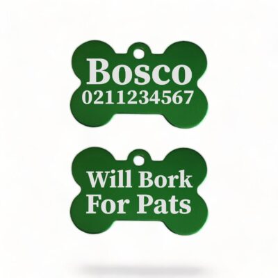 ⭐️Allpaws⭐️ - Will Bork For Pats | Bone Aluminium | Dog ID Pet Tag - MediumSpringGreen