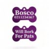 ⭐️Allpaws⭐️ - Will Bork For Pats | Bone Aluminium | Dog ID Pet Tag - Purple