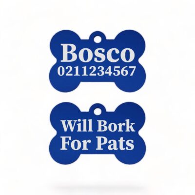 ⭐️Allpaws⭐️ - Will Bork For Pats | Bone Aluminium | Dog ID Pet Tag - RoyalBlue