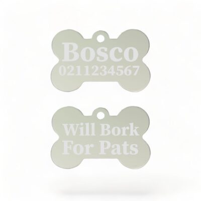 ⭐️Allpaws⭐️ - Will Bork For Pats | Bone Aluminium | Dog ID Pet Tag - Silver