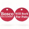 ⭐️Allpaws⭐️ - Will Bork For Pats | Round Aluminium | Dog ID Pet Tag - DeepPink