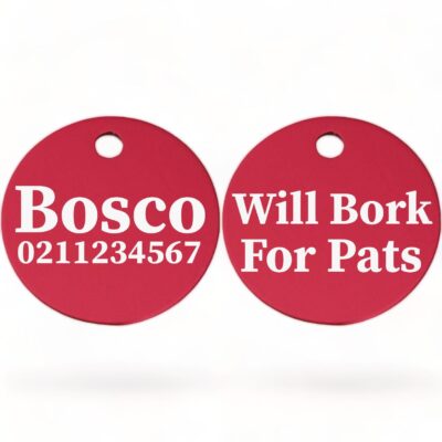 ⭐️Allpaws⭐️ - Will Bork For Pats | Round Aluminium | Dog ID Pet Tag - DeepPink