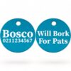 ⭐️Allpaws⭐️ - Will Bork For Pats | Round Aluminium | Dog ID Pet Tag - DodgerBlue
