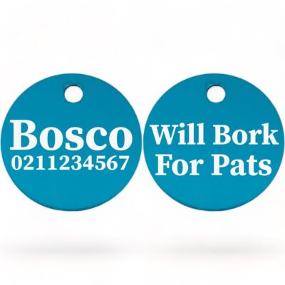 ⭐️Allpaws⭐️ - Will Bork For Pats | Round Aluminium | Dog ID Pet Tag - DodgerBlue