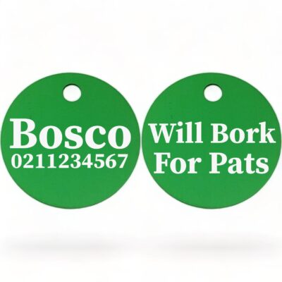 ⭐️Allpaws⭐️ - Will Bork For Pats | Round Aluminium | Dog ID Pet Tag - MediumSpringGreen
