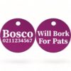 ⭐️Allpaws⭐️ - Will Bork For Pats | Round Aluminium | Dog ID Pet Tag - Purple