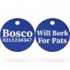 ⭐️Allpaws⭐️ - Will Bork For Pats | Round Aluminium | Dog ID Pet Tag - RoyalBlue